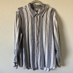 Orvis Womens Shirt Button Down Linen Blend Size XXL Stripe Casual Long Sleeve